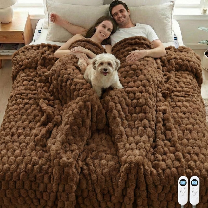 Eastsora Heated Blanket Electric Blanket Heating, Dual Control Soft Ribbed Faux Fur Electric Blanket with 12 Heat Levels 12H Timer ETL FCC Certified Machine Washable (Camel, King Size - 90" x 100") - Image 1