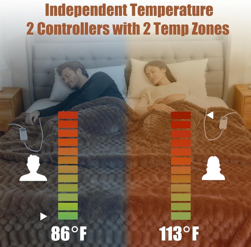 Eastsora Heated Blanket Electric Blanket Heating, Dual Control Soft Ribbed Faux Fur Electric Blanket with 12 Heat Levels 12H Timer ETL FCC Certified Machine Washable (Camel, King Size - 90" x 100") - Image 2