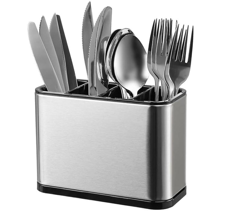 AADIVY AADIVY Stainless Steel Kitchen Sink Cutlery Holder 4Compartment Flatware Organizer Utensil Caddy for Countertop Multifunctional Sponge Chopstick Storage Rack  - Image 1