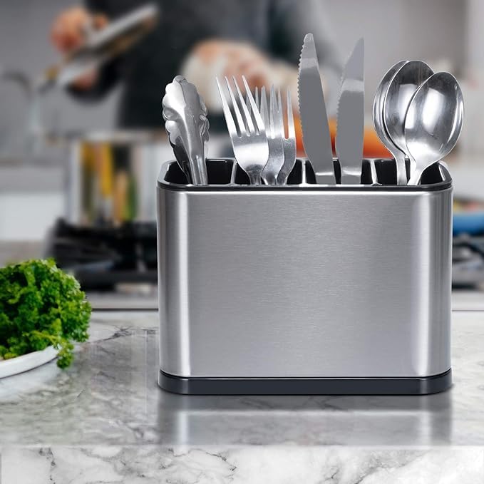 AADIVY AADIVY Stainless Steel Kitchen Sink Cutlery Holder 4Compartment Flatware Organizer Utensil Caddy for Countertop Multifunctional Sponge Chopstick Storage Rack  - Image 3