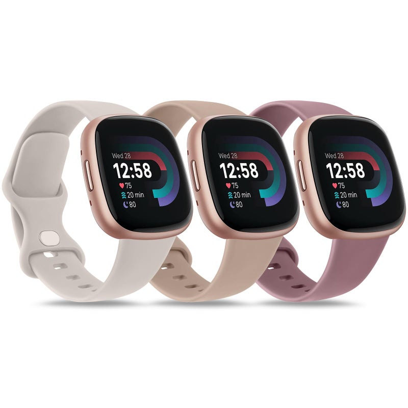 AK 3 PACK Sport Band Compatible with Fitbit Sense 2 / Versa 4, Classic Soft Straps for Fitbit Sense / Versa 3 Smart Watch (Small, Starlight/Milk Tea/Smoke Violet) - Image 1