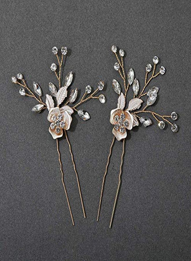 SWEETV 2Pcs Wedding Hair Pins Bridal Rhinestone Wedding Hair Accessories Hair Pieces For Brides BridesmaidRose Gold - Image 5