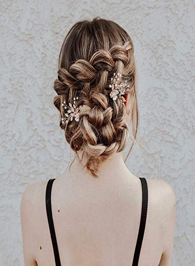 SWEETV 2Pcs Wedding Hair Pins Bridal Rhinestone Wedding Hair Accessories Hair Pieces For Brides BridesmaidRose Gold - Image 2