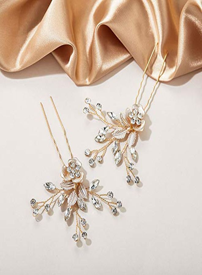 SWEETV 2Pcs Wedding Hair Pins Bridal Rhinestone Wedding Hair Accessories Hair Pieces For Brides BridesmaidRose Gold - Image 3