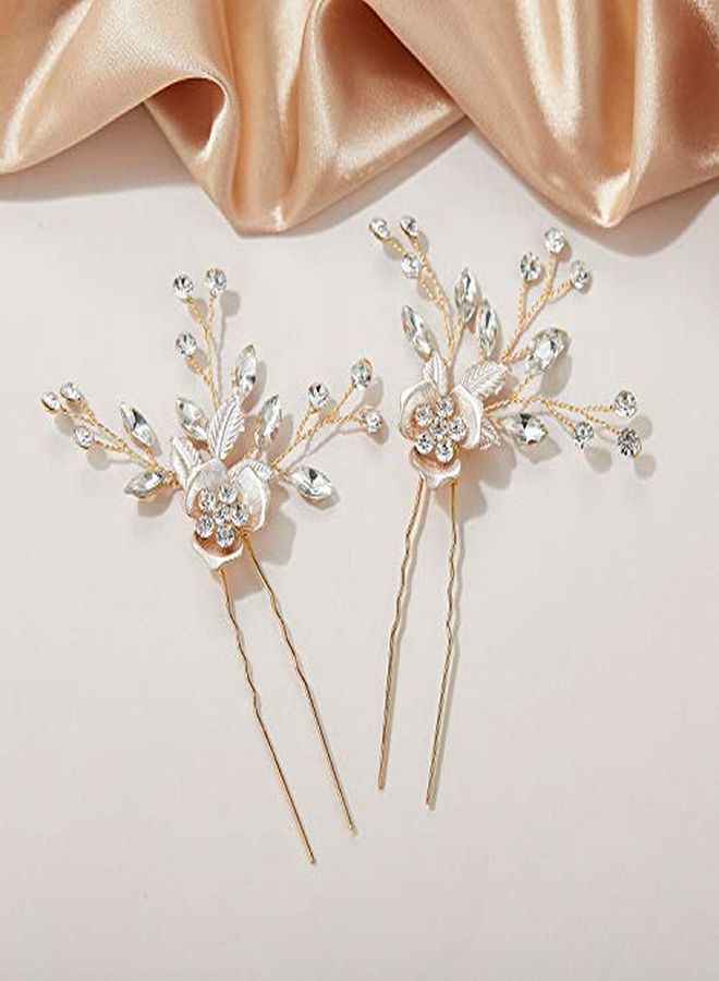 SWEETV 2Pcs Wedding Hair Pins Bridal Rhinestone Wedding Hair Accessories Hair Pieces For Brides BridesmaidRose Gold - Image 1