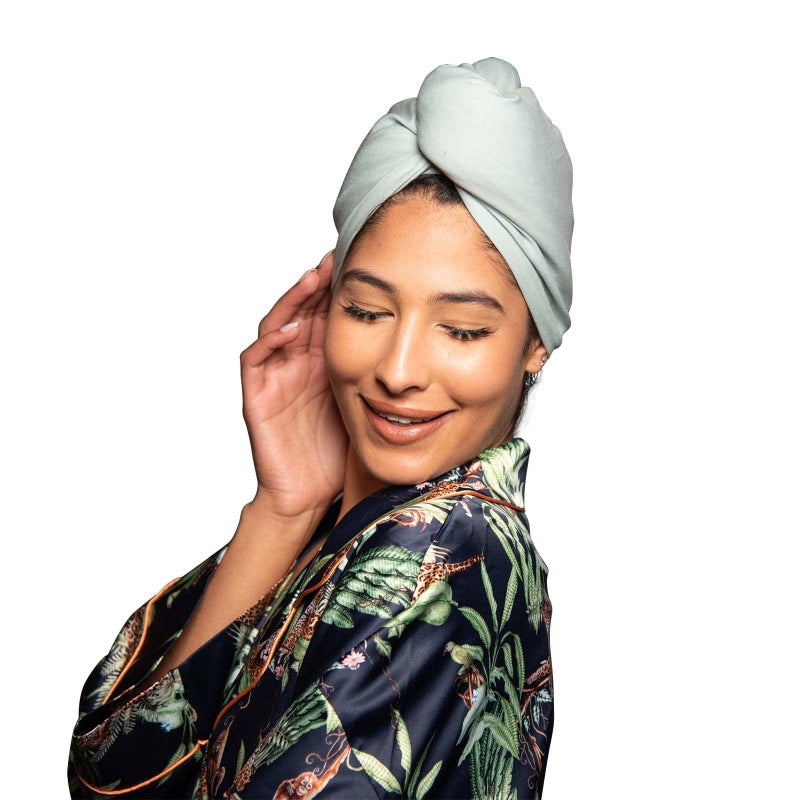 KISMETICS - Tee Shirt Drying Wrap, Frizz Free, Soft & Lightweight&Flexible, Hair Drying Turban, Gentle Drying Towel Wrap with Button, for Long Hair (Sage) - Image 1