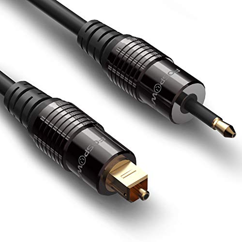 FosPower 24K Gold Plated Toslink to Mini Toslink Digital Fiber Optical S/PDIF Audio Cable with Metal Connectors & Strain-Relief PVC Jacket - 3ft - Image 4