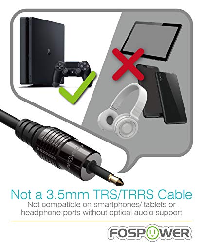 FosPower 24K Gold Plated Toslink to Mini Toslink Digital Fiber Optical S/PDIF Audio Cable with Metal Connectors & Strain-Relief PVC Jacket - 3ft - Image 3