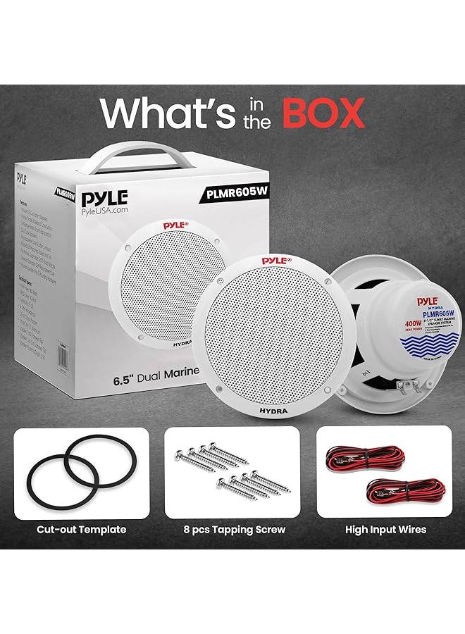Pyle 6-1/2-Inch Dual Cone Marine Speakers Accessory Plmr605W - Image 2