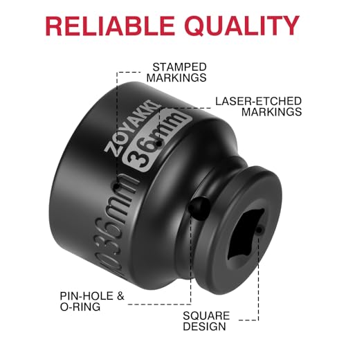 ZOYAKKI 12 Drive x 36mm Shallow Impact SocketCRMO Steel1PCS Drive 6 Point Axle Nut Socket for Easy Removal of Axle Shaft Nuts Metric 36MM - Image 5