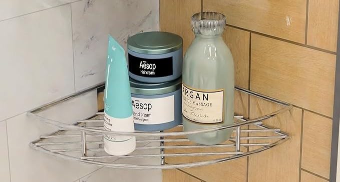 Multipurpose steel corner shelf for Bathroom shampoo, soap toiletries, Kitchen for glass mugs, spice jars, Bedroom for medicine makeup items, flower pots, mobile charging, perfumes & other accessories  - Image 2