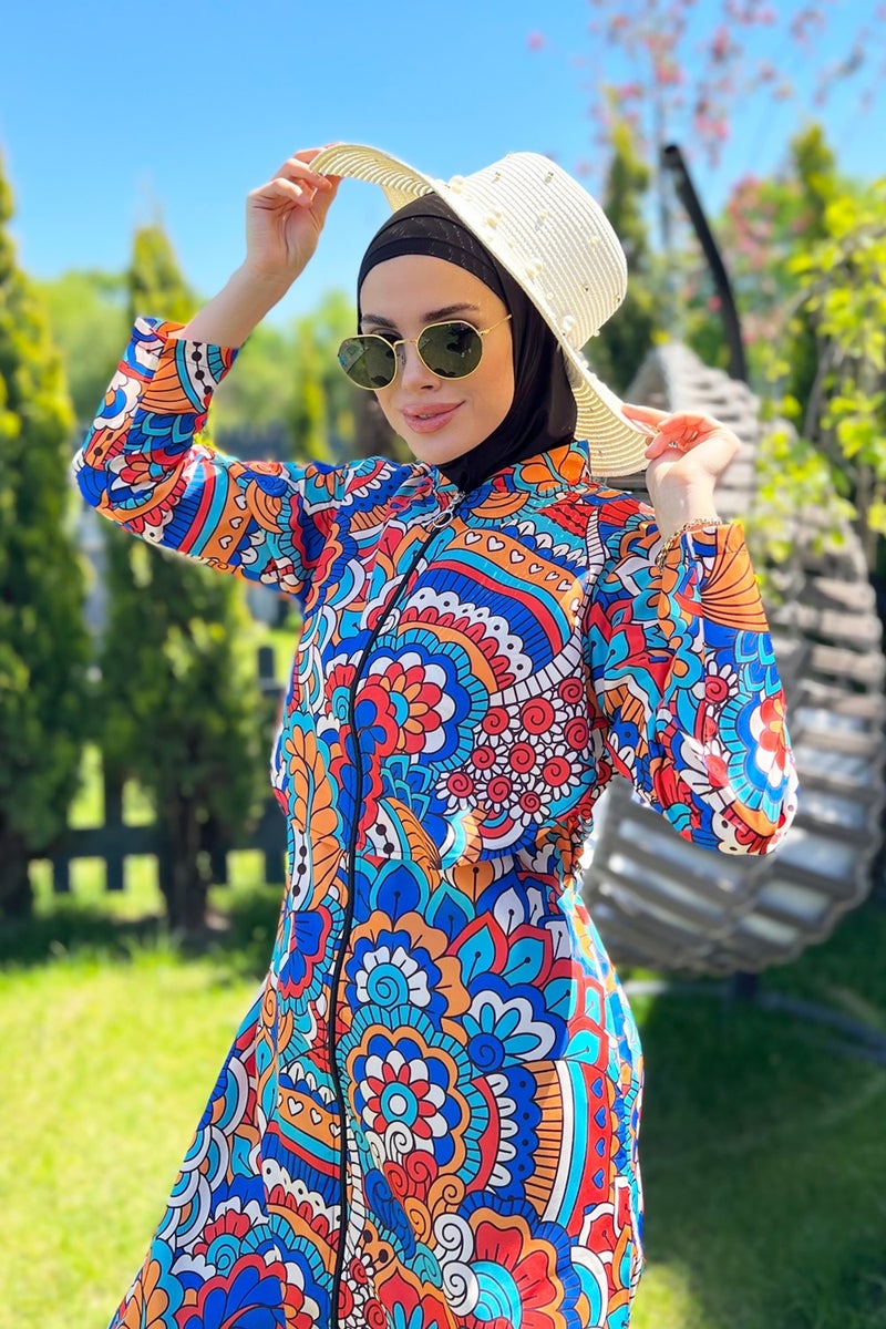 Remsa Mayo Remsa Swimsuit Front Closure Parachute Fully Covered Hijab Swimsuit R069C Nurşen  - Image 1