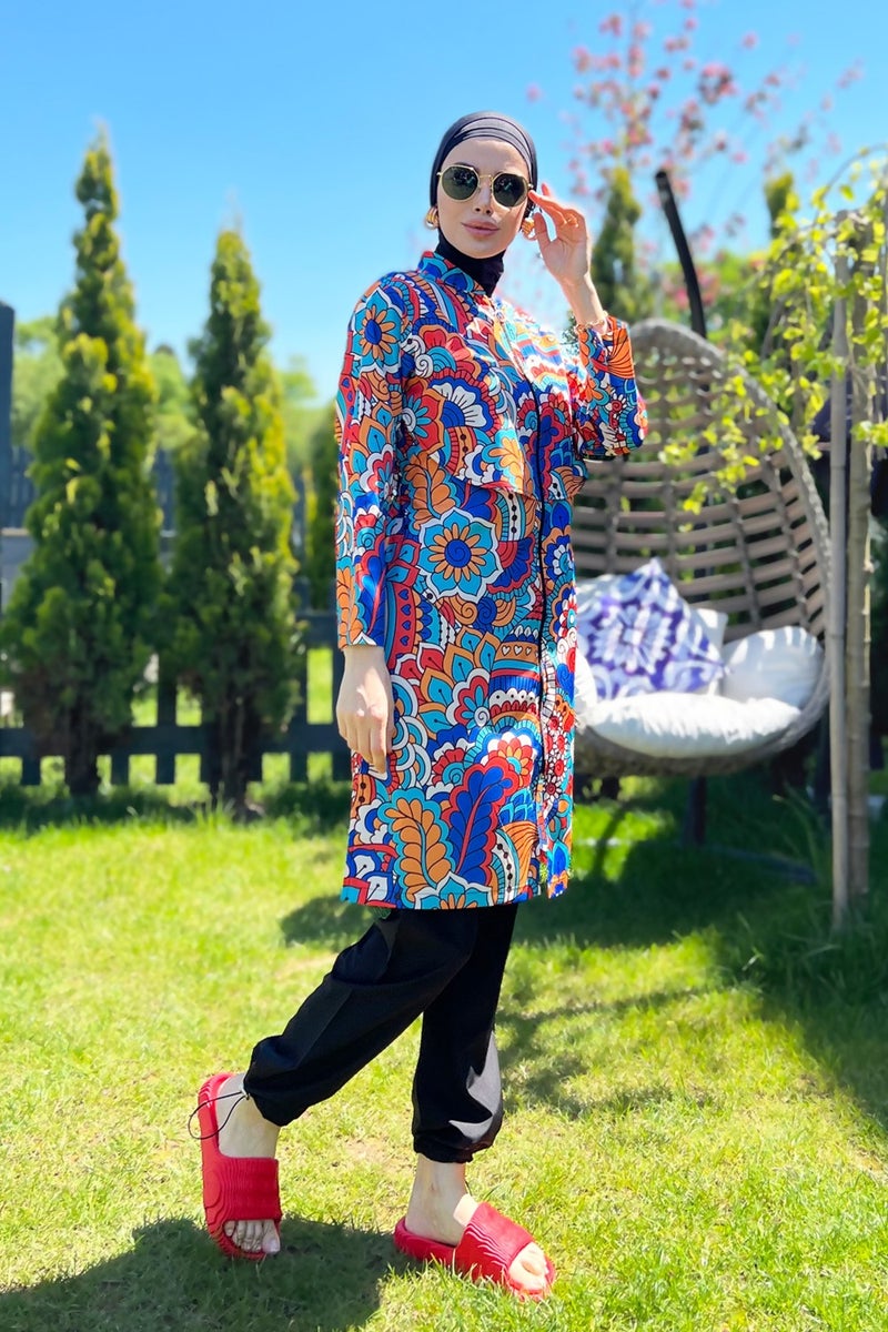 Remsa Mayo Remsa Swimsuit Front Closure Parachute Fully Covered Hijab Swimsuit R069C Nurşen  - Image 4