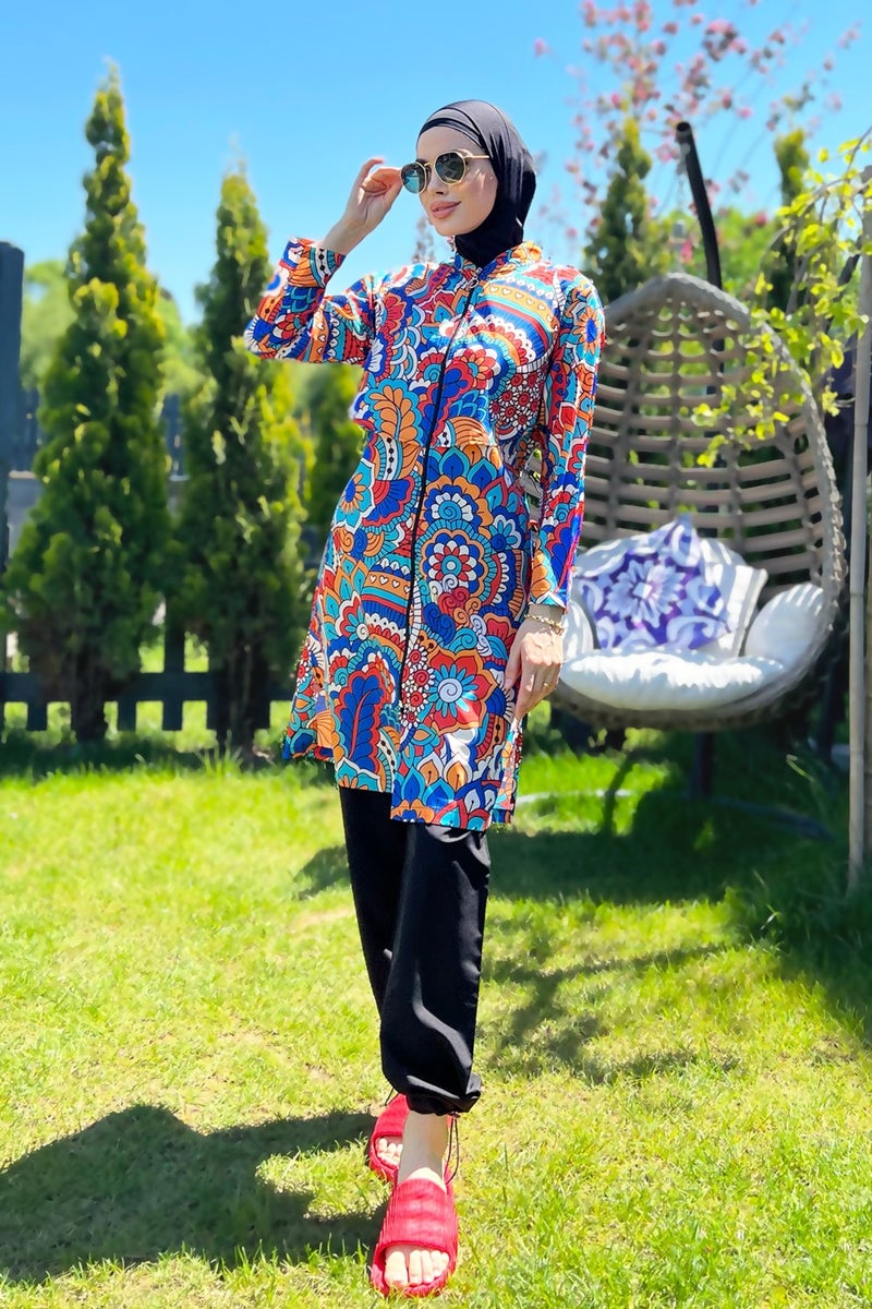 Remsa Mayo Remsa Swimsuit Front Closure Parachute Fully Covered Hijab Swimsuit R069C Nurşen  - Image 3