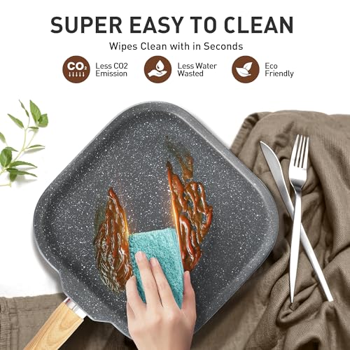MAISON ARTS 17 Piece Pots and Pans Set Non Stick, Kitchen Cookware Sets with Nonstick Granite Stone Coating, Suitable for Induction Cooktops, Grey - Image 5