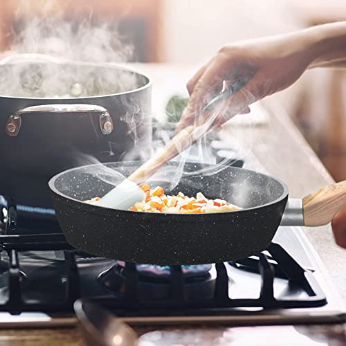 MAISON ARTS 17 Piece Pots and Pans Set Non Stick, Kitchen Cookware Sets with Nonstick Granite Stone Coating, Suitable for Induction Cooktops, Grey - Image 4