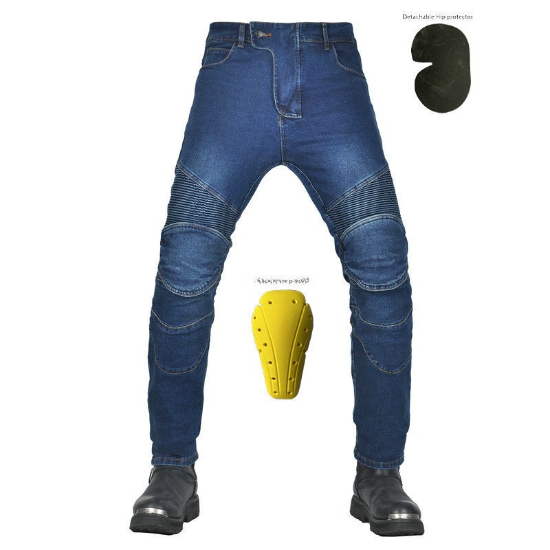 Generic Classic Retro Motorcycle Denim Pants for Riding JES-K blue with cover (ordinary protective gear 