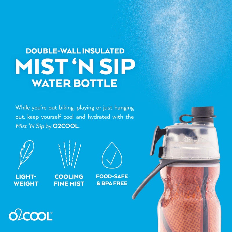 O2COOL Mist 'N Sip Misting Water Bottle 2-in-1 Mist And Sip Function With No Leak Pull Top Spout Reusable Sports Water Bottle - 20 oz (Basketball) - Image 3
