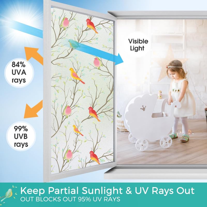 HomeVera Decorative Glass Film Window Film for Glass Film for Windows Privacy for Sunlight bathrooms, Office Cabins, Living Rooms, Balconies Self Adhesive Window Film - Bird24 X 24 Inchs - Image 4