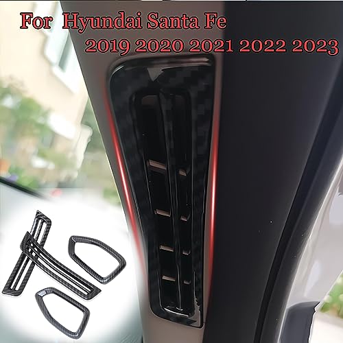 MUXEE 4 قطع غطاء تريم مخرج الهواء العلوي للوحة القيادة لهيونداي سانتا في 2019 2020 2021 2022 2023 - ملحقات داخلية رياضية من ألياف الكربون ABS - Image 2