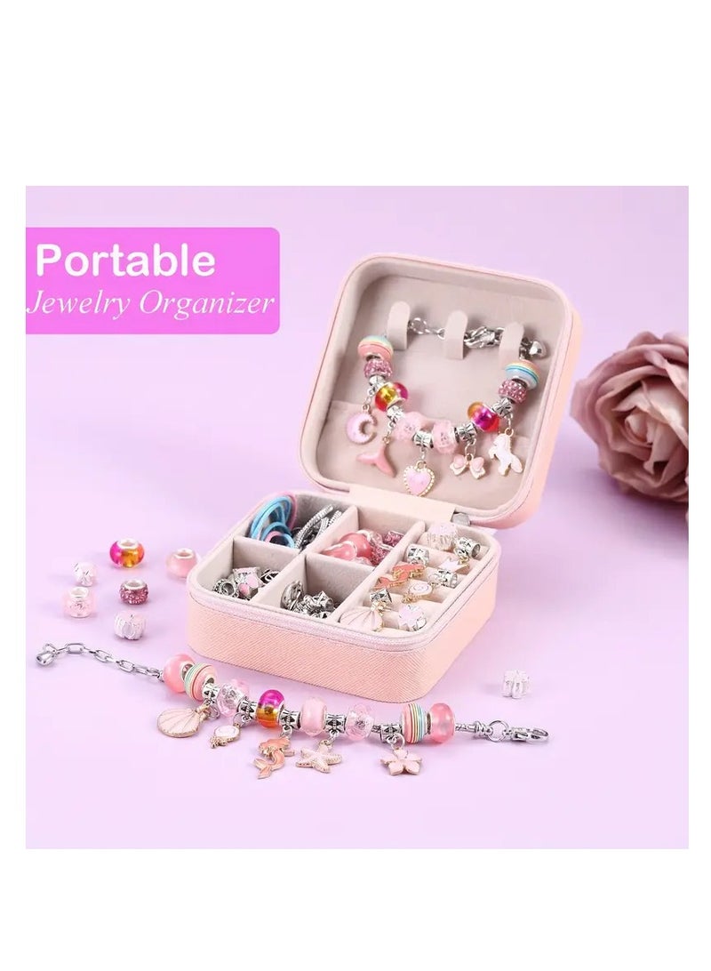 68PCS Charm Bracelet Making Kit for Girls – DIY Jewelry Kit with Snake Chain Bracelets, Charms & Gift Box – Perfect Birthday, Christmas, Ramadan & Eid Gift for Kids Ages 6-12 (Pink)