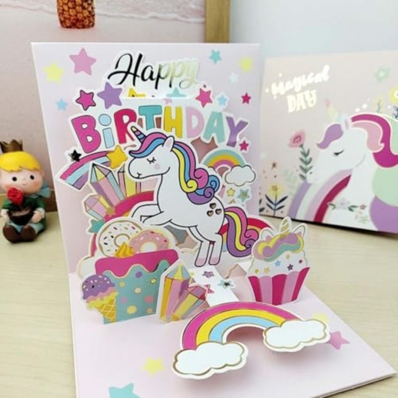 Unicorn Pop Up Card, 3 D Unicorn Birthday Card for Girls, Handmade Rainbow Unicorns Greeting Cards Funny Pop Up Greeting cards for Birthday Party Favor Supplies Birthday - Image 2