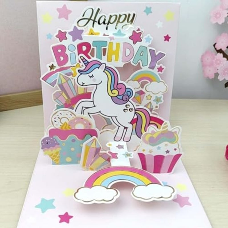 Unicorn Pop Up Card, 3 D Unicorn Birthday Card for Girls, Handmade Rainbow Unicorns Greeting Cards Funny Pop Up Greeting cards for Birthday Party Favor Supplies Birthday - Image 3