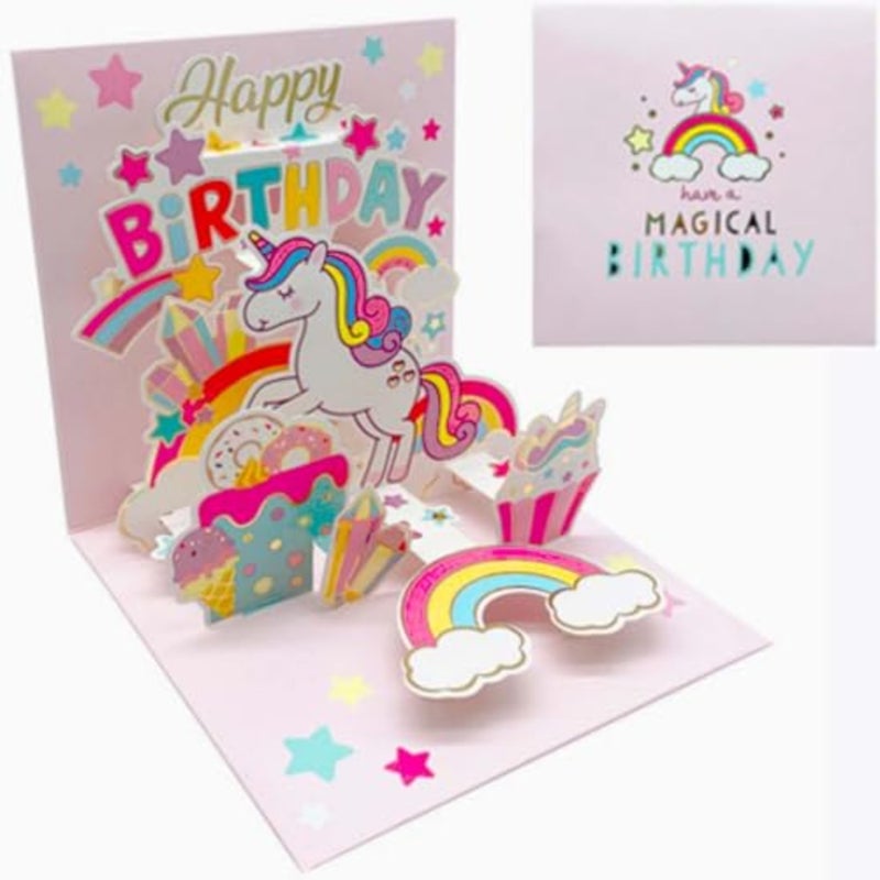 Unicorn Pop Up Card, 3 D Unicorn Birthday Card for Girls, Handmade Rainbow Unicorns Greeting Cards Funny Pop Up Greeting cards for Birthday Party Favor Supplies Birthday - Image 1