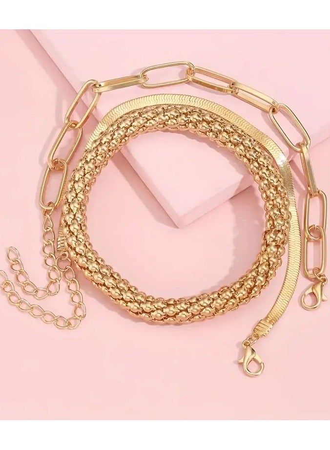 Home Clearance Sale Trendy European And American Accessories: Hot-selling Multi-layer Snake Bone Chain Bracelet Set, Creative Vintage 3-piece Golden Chain Bracelet For Women - Image 2