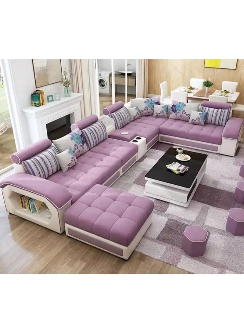 Al Zakharef Furniture Mississippi Luxury U-Shaped Modular Sofa Set (Pinkish Purple) – Velvet Fabric Sectional Couch with Solid Wood Frame, Storage Armrest & Soft Cushions – Modern Living Room Furniture - Image 1