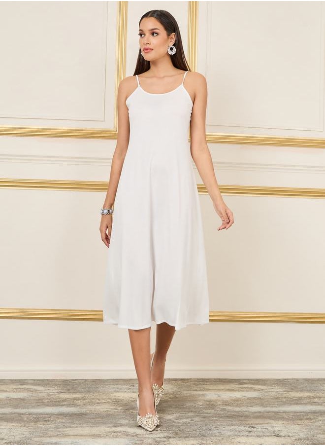 Styli - Tassel Detail Notch Neck A-line Midi Dress - Image 1