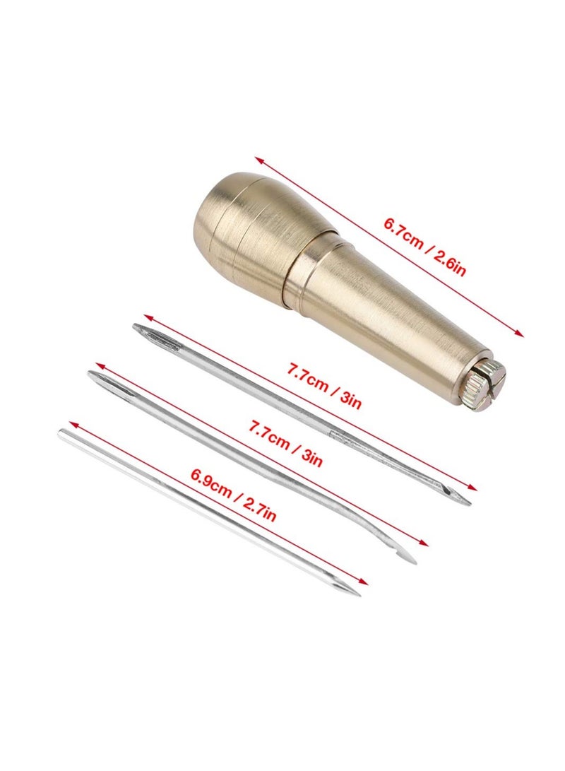 Leather Sewing Awl Needle 2 Pieces Sewing Awl Repair Tool Hand Stitcher Handle Copper Tools for DIY Sewing Repairing Canvas Leather