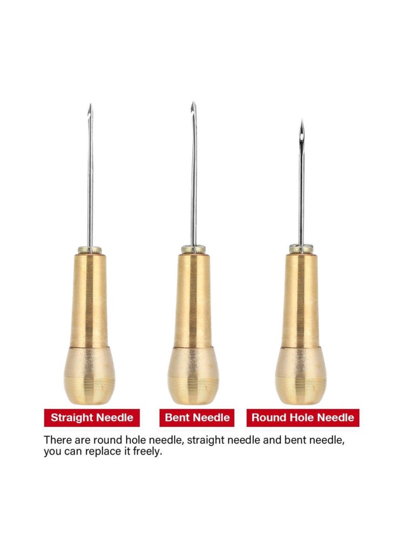 Leather Sewing Awl Needle 2 Pieces Sewing Awl Repair Tool Hand Stitcher Handle Copper Tools for DIY Sewing Repairing Canvas Leather