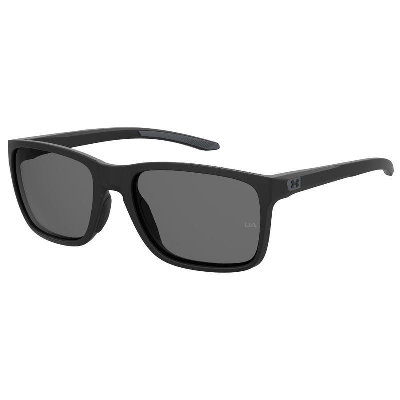 UNDER ARMOUR UA Hustle Rectangular Sunglasses, Matte Black Frame w/ Polarized Gray Lenses - Image 1