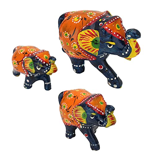 DreamKraft Paper Mache Handmade Elephant Showpiece Figurine for Home, Housewarming Decoration and Gift Purpose - Blue (Set of 3: Large, Medium, Small) - Image 2