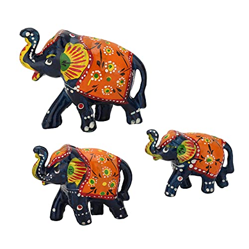DreamKraft Paper Mache Handmade Elephant Showpiece Figurine for Home, Housewarming Decoration and Gift Purpose - Blue (Set of 3: Large, Medium, Small) - Image 1