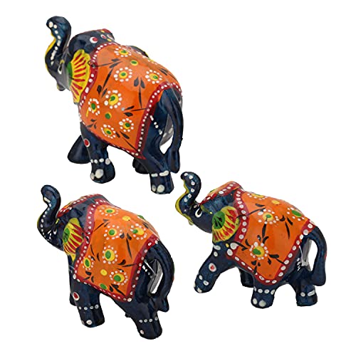 DreamKraft Paper Mache Handmade Elephant Showpiece Figurine for Home, Housewarming Decoration and Gift Purpose - Blue (Set of 3: Large, Medium, Small) - Image 3