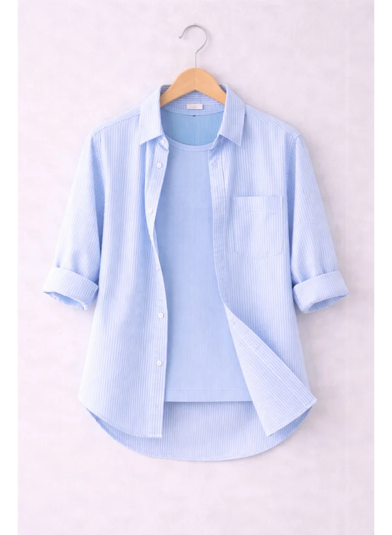 فكتور اند جين Girls’ Oversized Striped Shirt – Button-Down with Chest Pocket