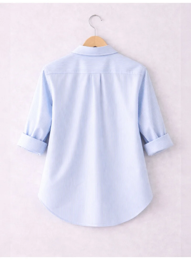 Victor And Jane LT BLUE Girls’ Oversized Striped Shirt – Button-Down with Chest Pocket for Women | Best Price UAE