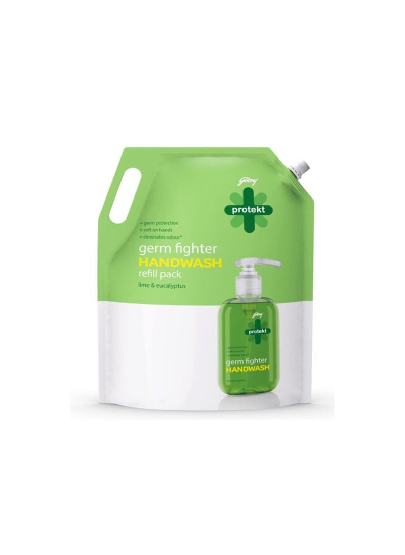 Godrej - Godrej Protekt Germ Fighter Handwash Refill Pack | Lime & Eucalyptus | Germ Protection & Soft on Hands - 1.5 L - Image 1