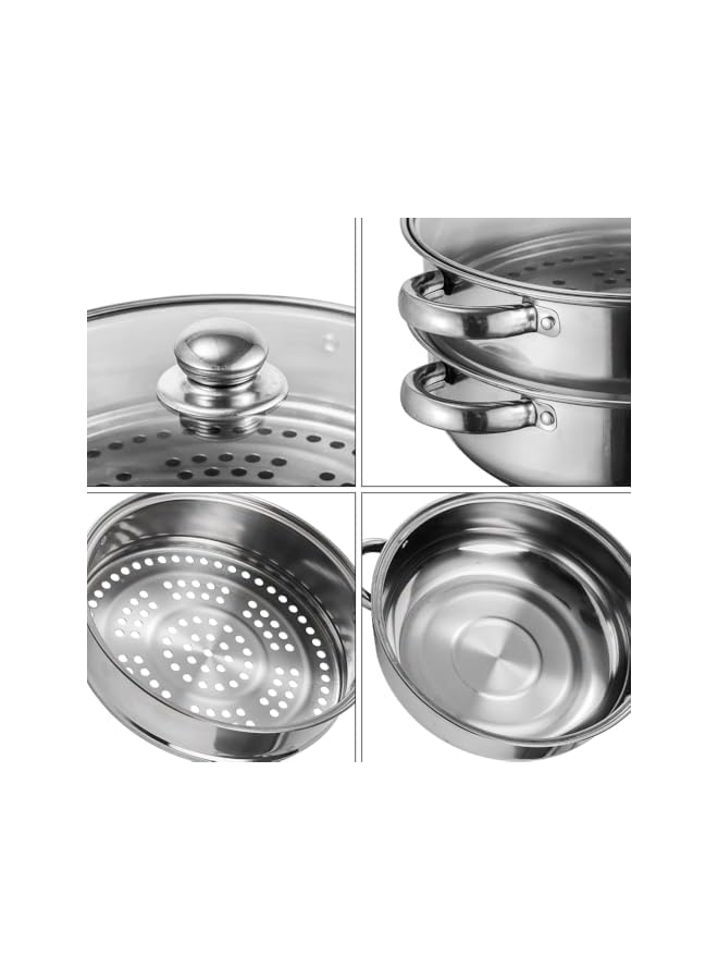 Green Tiger 2-Tier Stainless Steel Steamer For Cooking, 7-Inch Multi-Layer Steamer Pot With Handles On Both Sides, Steamer Capsule Bottom With Glass Lid - Dumpling Steamer Food, Steam Pot, Veggie Steamer - Image 4