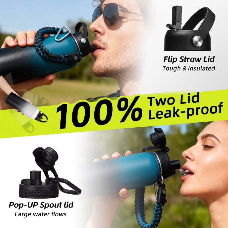 ICIOI 32/40/64/128 oz Insulated Water Bottle 40 oz, (Cold for 48H), Leak Proof Food-Grade Stainless Steel Water Jug With Auto Spout and Straw Lid, Portable Paracord Handle & Carrier Bag for Men Women Gym - Image 2