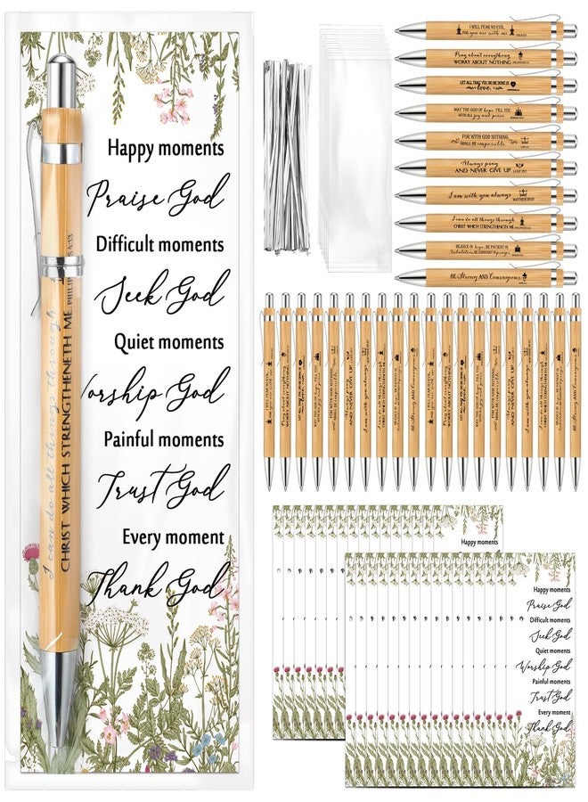 Chivertion 30 Set Christian Religious Gifts Bulk Mother's Day Include Bible Verse Pens and Inspirational Bookmarks Easter Church Gifts Bulk Scripture Supplies for Women Pastor Coworker (Bamboo) - Image 1