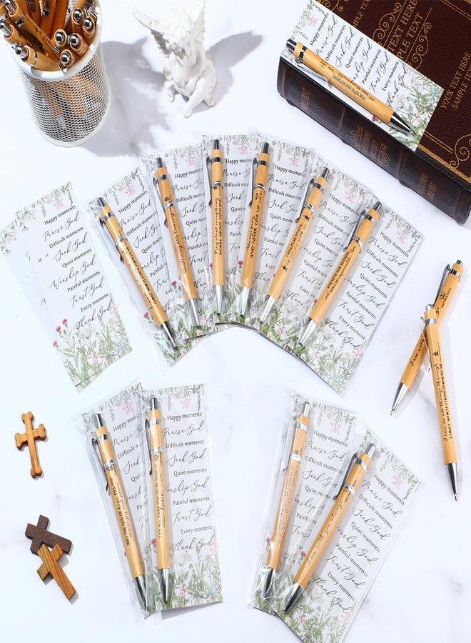 Chivertion 30 Set Christian Religious Gifts Bulk Mother's Day Include Bible Verse Pens and Inspirational Bookmarks Easter Church Gifts Bulk Scripture Supplies for Women Pastor Coworker (Bamboo) - Image 4