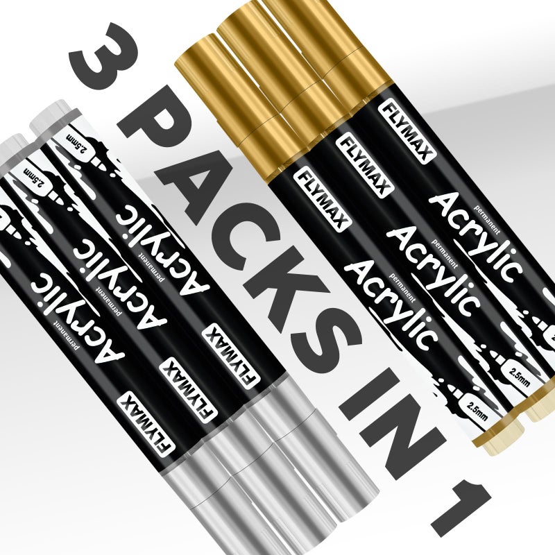 FLYMAX Brown Marker Paint Pens - Permanent Marker Pens Brown Acrylic Paint Water-Based 2.5mm Medium Tip Waterproof Quick-Drying (3 in 1Pack) - Image 4