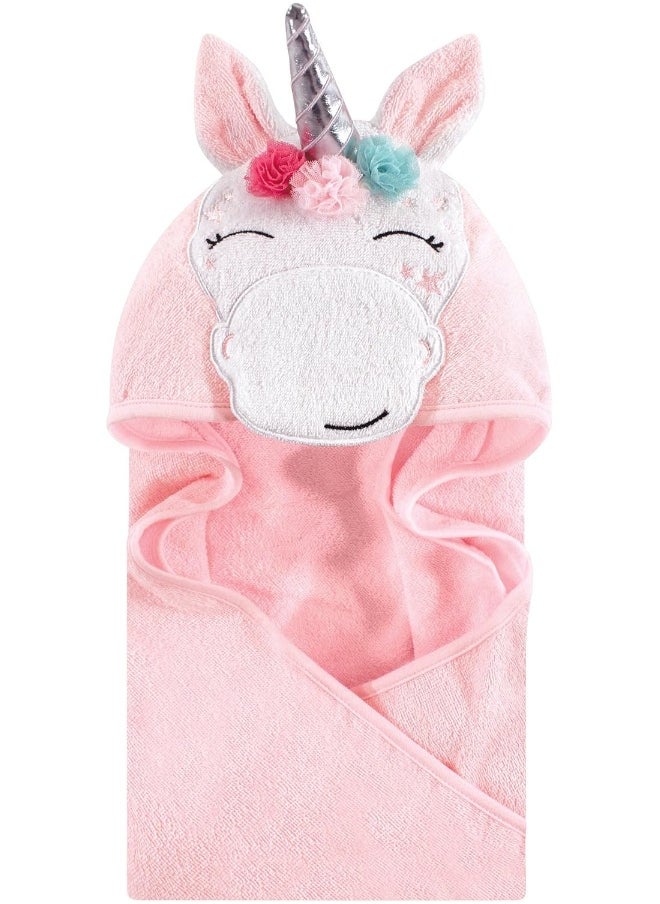 hudson baby Hudson Baby Unisex Baby Cotton Animal Face Hooded Towel, Whimsical Unicorn, One Size  - Image 1