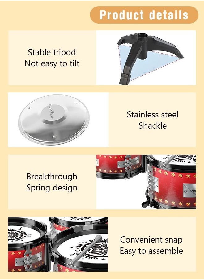 Rock Jazz Drum Set for Kids musical instrument toy for Music Enlightenment 5 Drums Band Rock Set Ideal Gift Toy for Kids