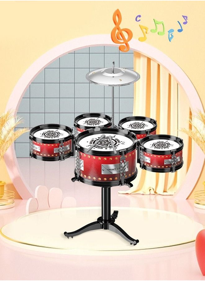 Rock Jazz Drum Set for Kids musical instrument toy for Music Enlightenment 5 Drums Band Rock Set Ideal Gift Toy for Kids
