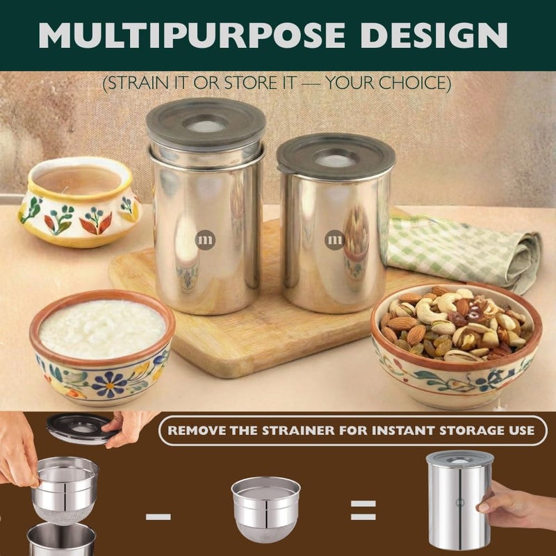 MARU صانع الزبادي اليوناني والقشدة المعلقة متعدد الاستخدامات من الفولاذ المقاوم للصدأ 1000 مل - مصفاة زيت/طعام متينة خالية من BPA مع حاوية تخزين، لصنع 200 جرام من الزبادي المنزلي - Image 5