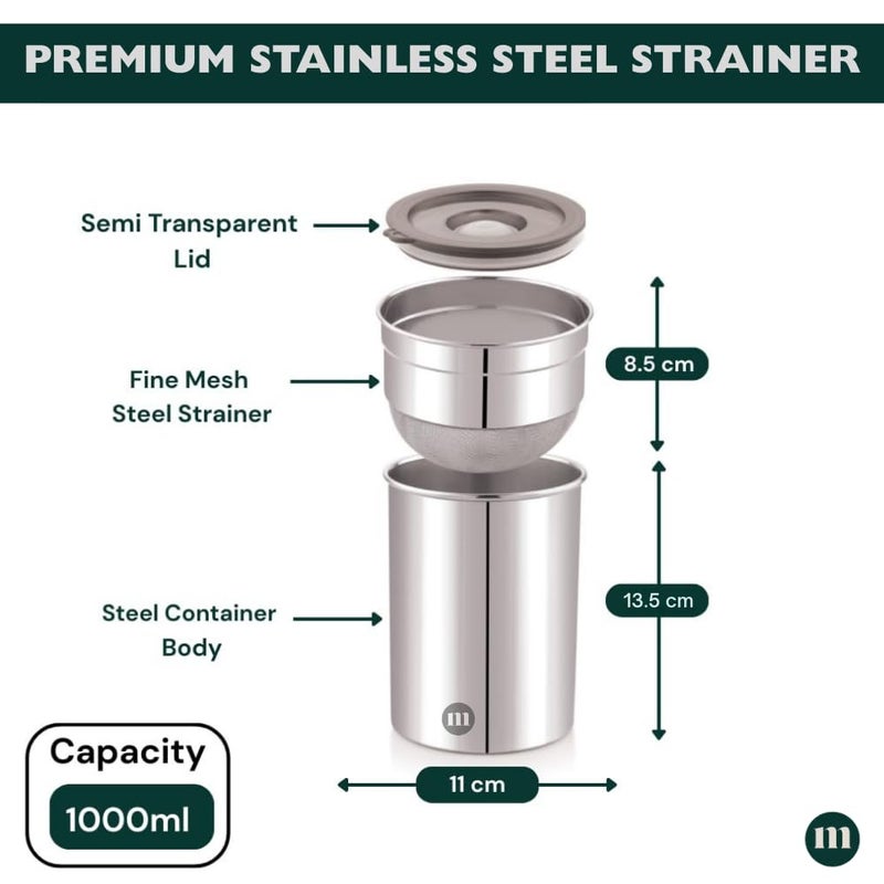 MARU صانع الزبادي اليوناني والقشدة المعلقة متعدد الاستخدامات من الفولاذ المقاوم للصدأ 1000 مل - مصفاة زيت/طعام متينة خالية من BPA مع حاوية تخزين، لصنع 200 جرام من الزبادي المنزلي - Image 2